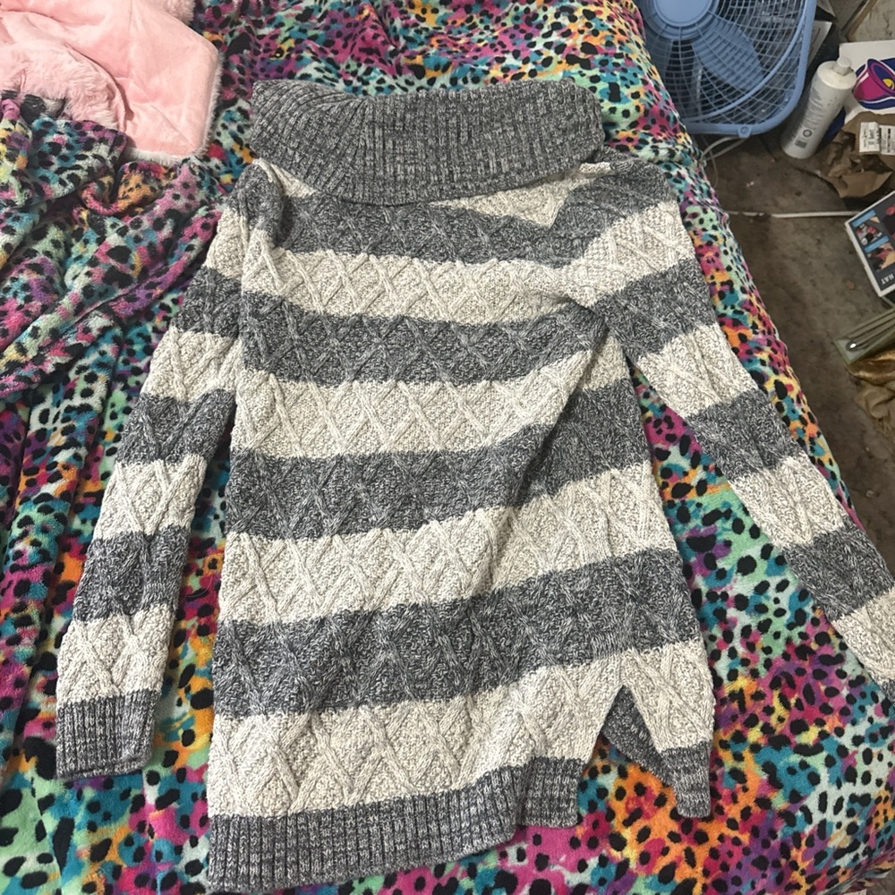 Eight Eight Eight Gray and Cream Striped Sweater Dress